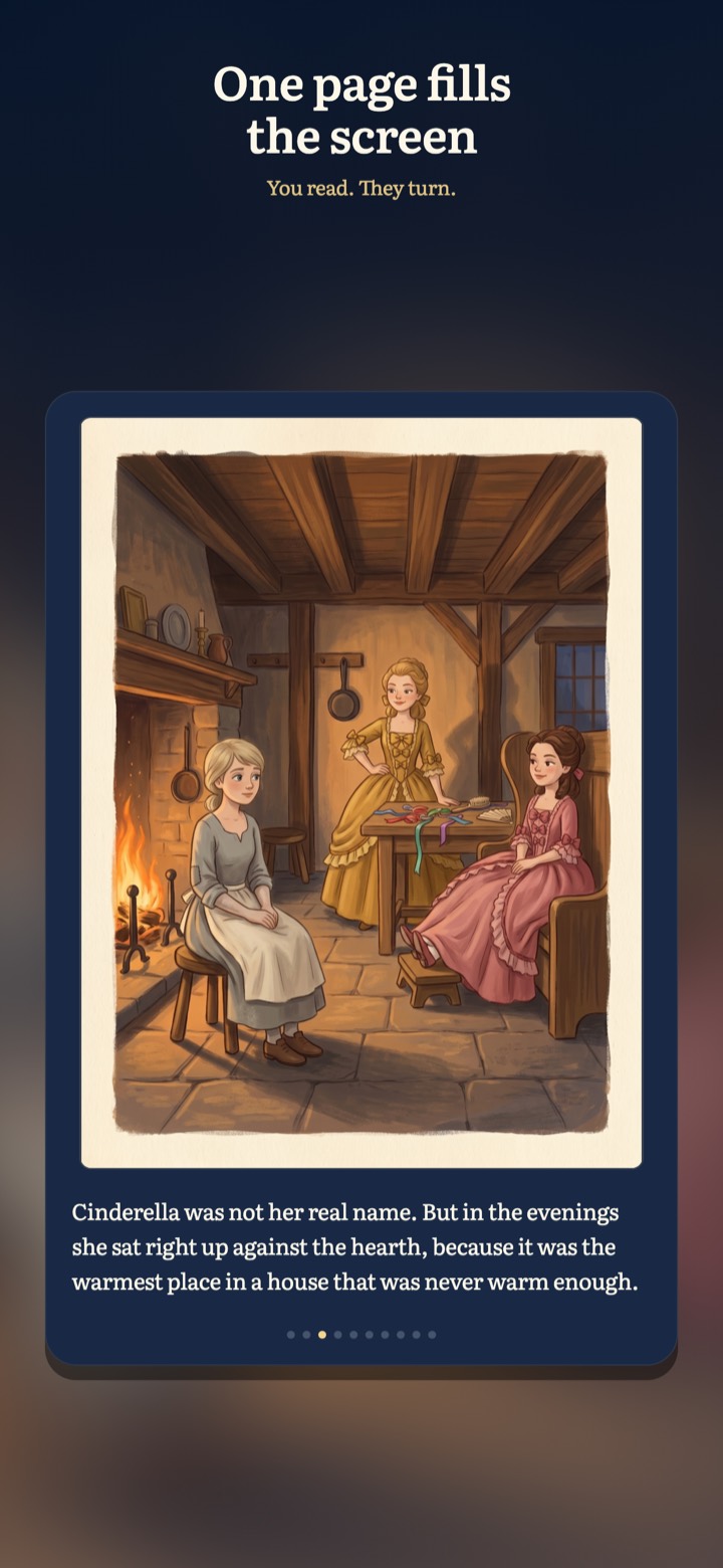 A Pillowbook page, with the painted plate above and the story text below.