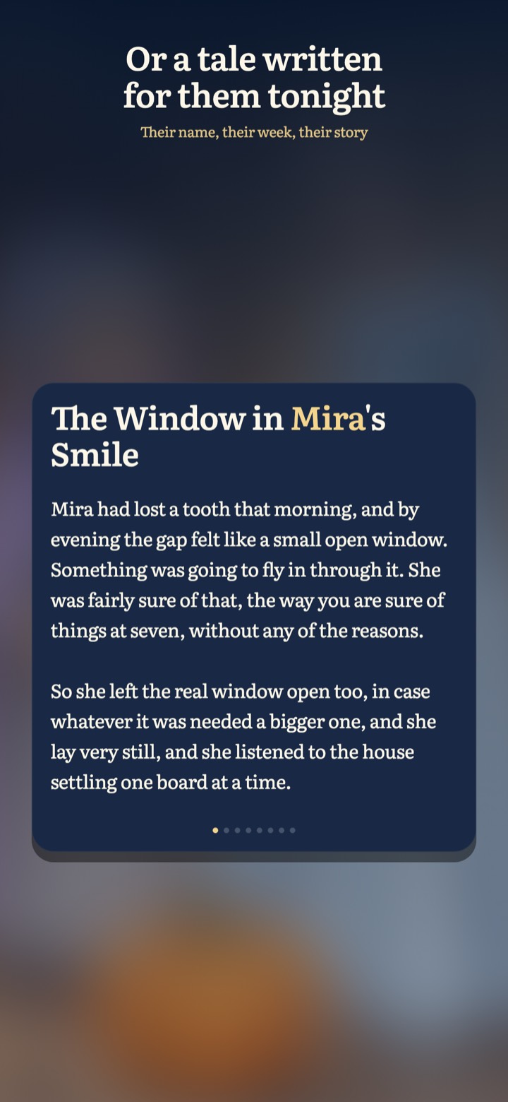 Setting up a story about your own child in Pillowbook, using typed details.